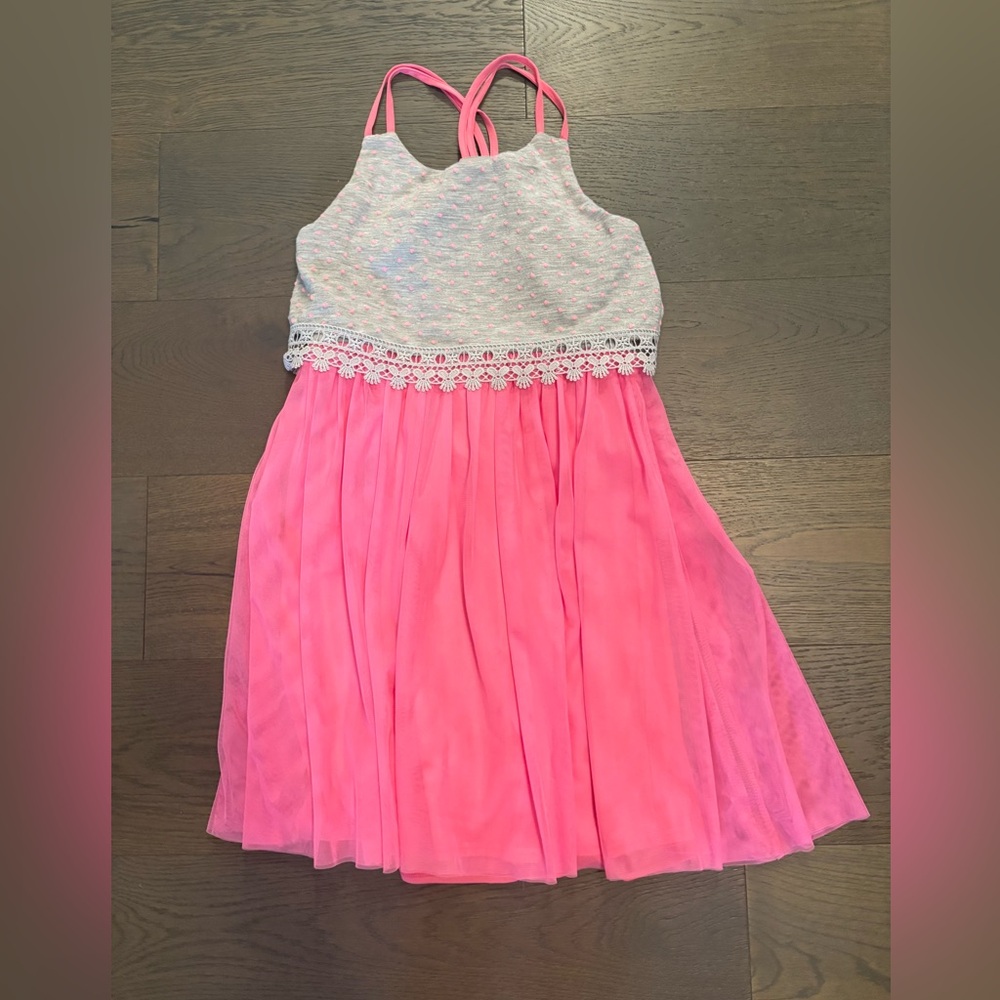 Iris & Ivy pink & gray tulle dress sz 16 years old